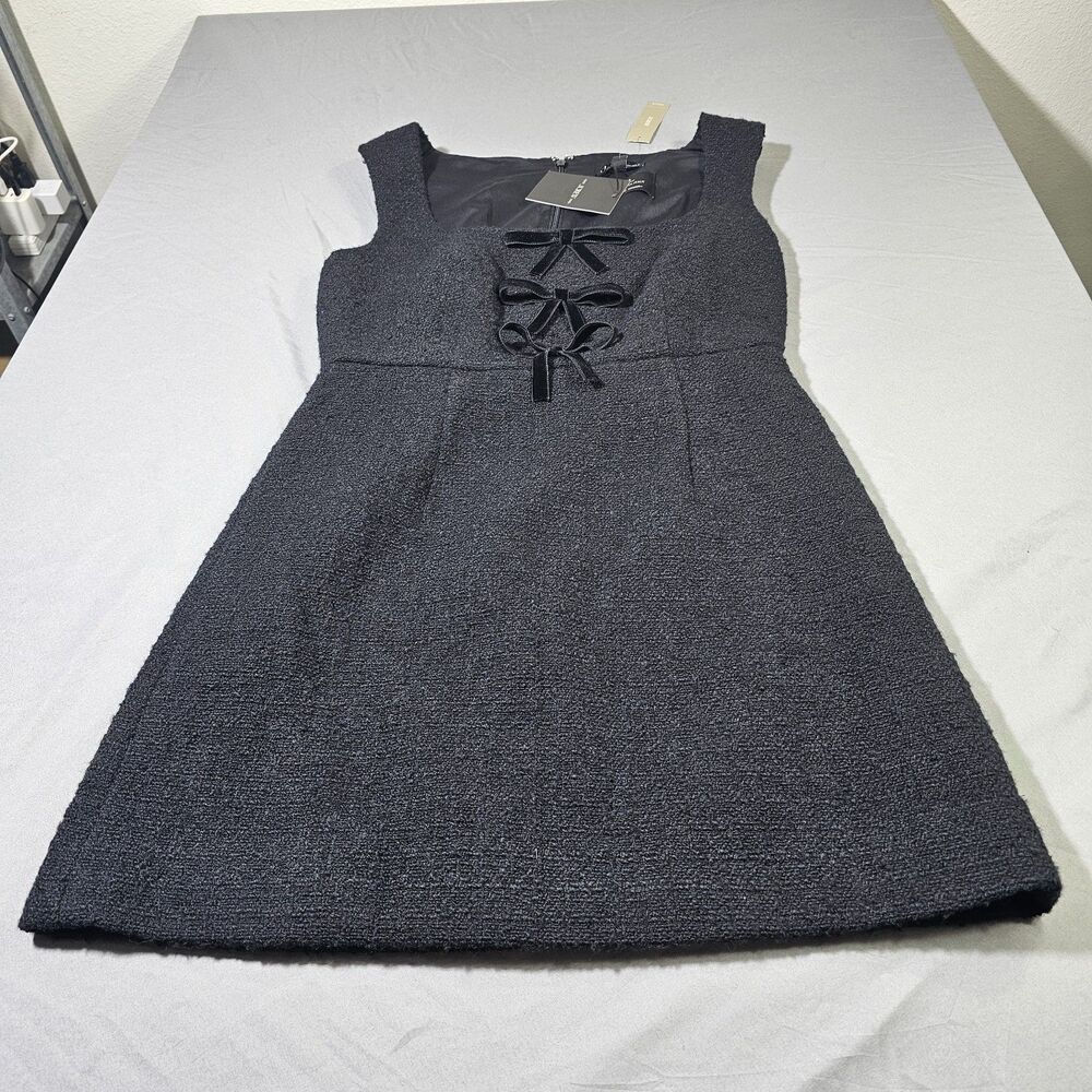 NEW J.Crew Sophia Dress Tweed Velvet Bows Italian Fabric Black Size 6 CP175 $268